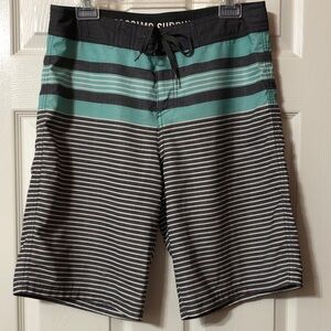 Men's Size 32 Mossimo Supply Co. Black and Green Striped Swim Board Shorts